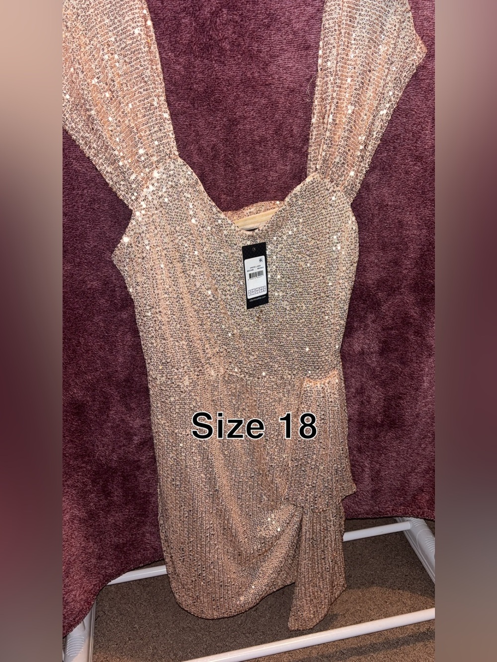 Sequin Wrap Midi Dress in Rose Gold - Size 18